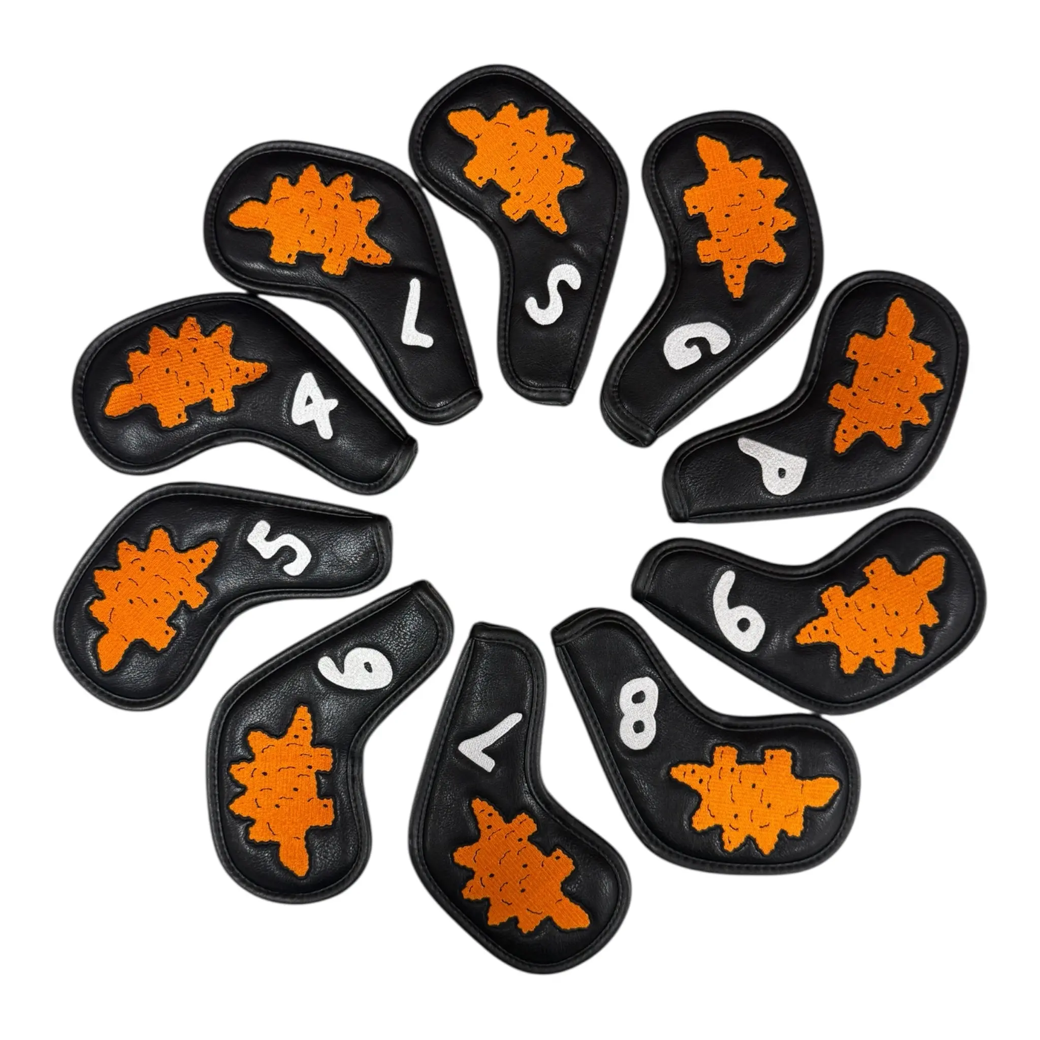 Dino Nugget Stegosaurus Golf Iron Cover Set | Premium PU Leather | Magnetic Closure Iron Covers | 4–9, PW, GW, SW, LW