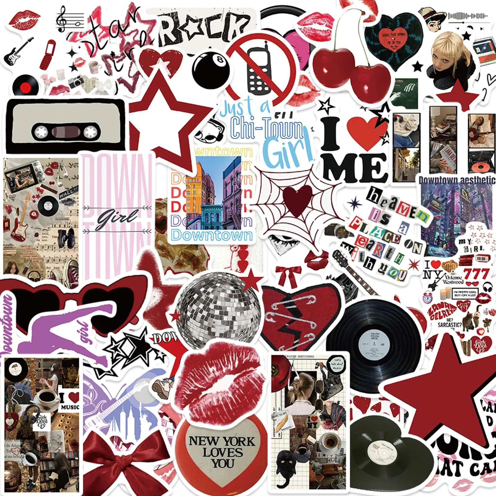 1. 50Pcs Trendy Downtown Girl Y2K Aesthetic Stickers | Cute Vinyl Decals for Laptop & Water Bottle