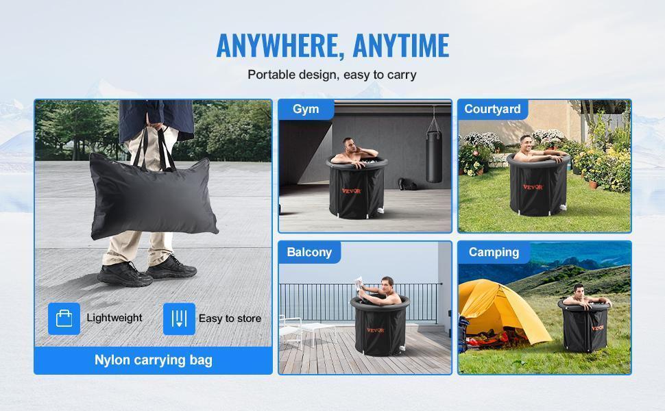 VEVOR Ice Bath Tub, Cold Water Therapy Plunge Tub for Athletes, Portable Outdoor Ice Barrel Plunge Pool for Recovery, Max. 98 Gal Inflatable Folding Bathtub with Cover, Home Ice Pod for Adult