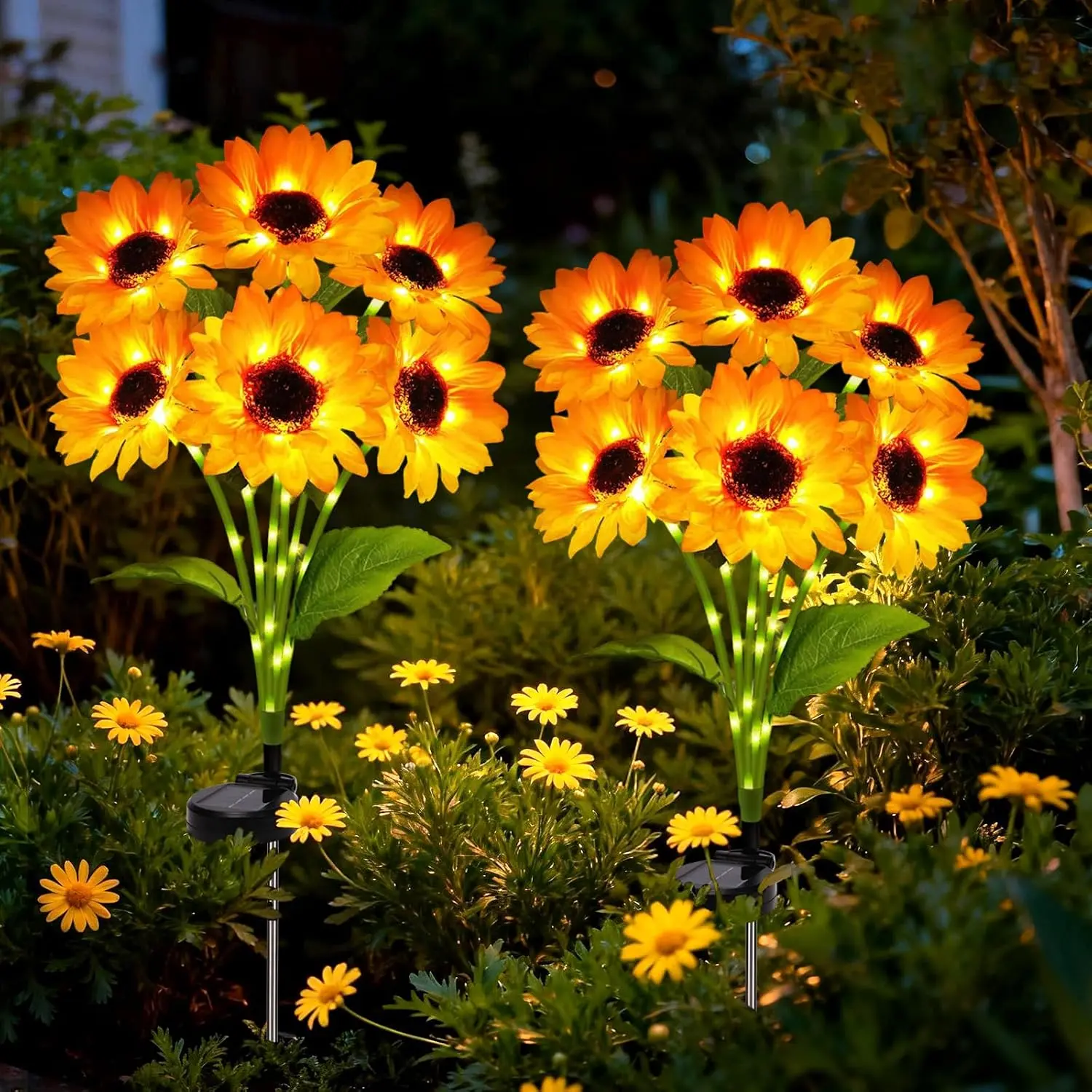 Colorful Solar-Powered Sunflower Motif Decorative Lights (0-5 W) - 10-12 Hours Runtime, Outdoor Water-Resistant Garden Lighting, 2/4 Packs, Grandma Gifts for Mother’s Day/Birthday, Backyard Patio Decor