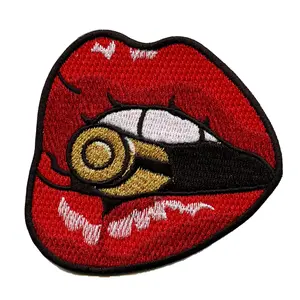 Red Lips Biting A Bullet Embroidered Iron-on Patch