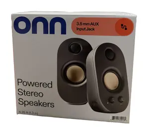 onn AC Powered Computer Speakers with Volume and Bass Controls, 7.32" Height