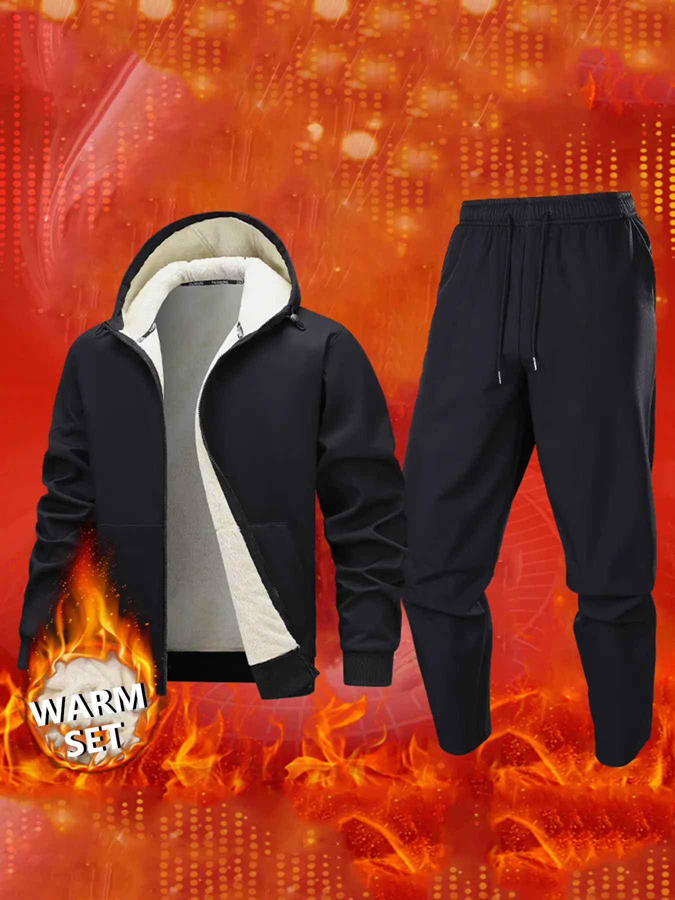 Men's Casual Fleece Hoodie and Pants Set, Warm Windproof Design, Fall Winter for Daily Wear, Shopping, Home Leisure, Friends Gatherings