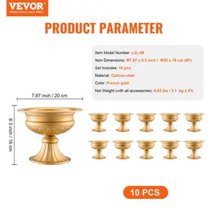 VEVOR 10PCS 16cm/6.3 Tall Wedding Flower Vase, Metal Wedding Centerpiece, Gold Floral Arrangement Stand Display Rack for Tables Wedding Dinner Party, Anniversary Ceremony Birthday Event Decor