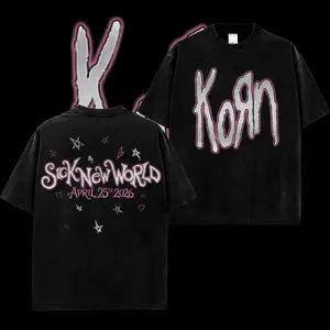 [MetalStyle] Korn Band Sick New World Logo Event Retro Unisex 100% Heavyweight Cotton T-Shirt – Korn 2025 Tour Tee, Heavyweight Cotton, Raw 2000s Nu-Metal Energy, Industrial Streetwear Vibes, Alternative Essential for Heavy Music Fans
