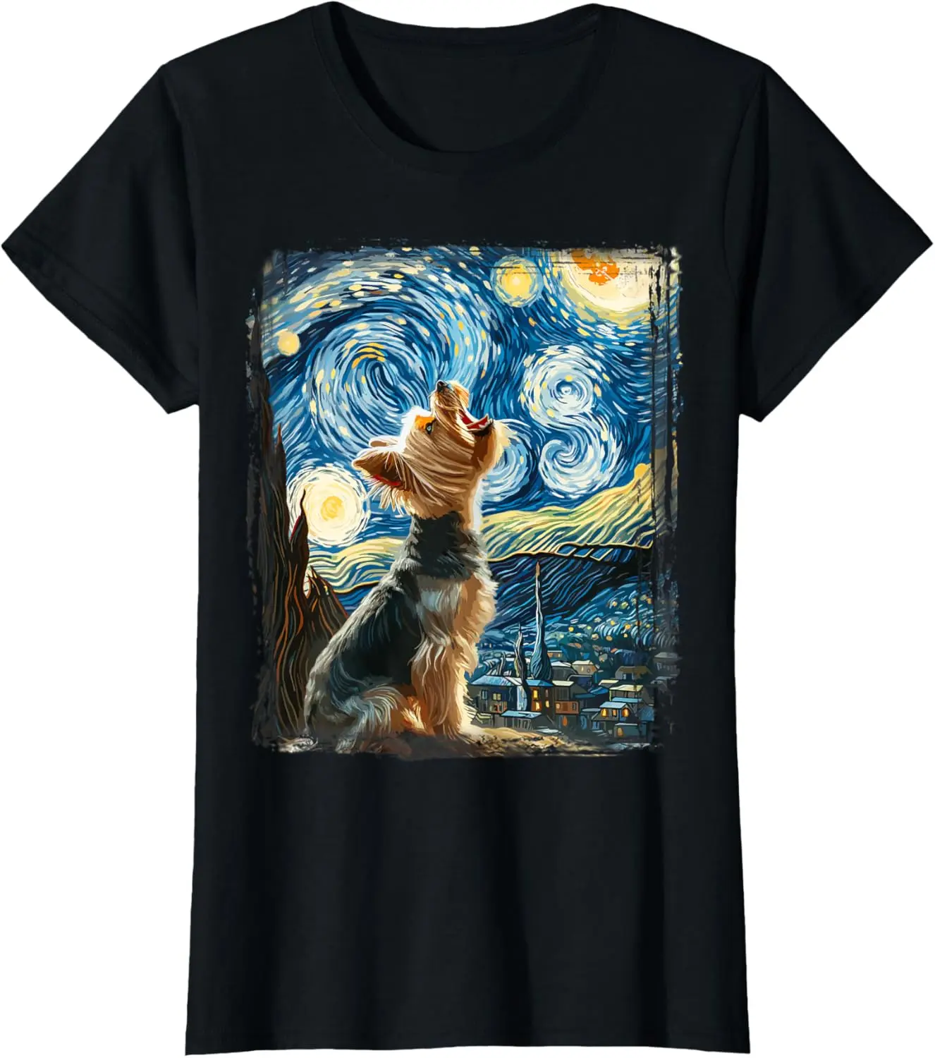 Cotton(pure) Yorkie Dog Artistic Van Gogh Starry Night Yorkshire Terrier T-Shirt