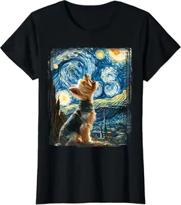 Cotton(pure) Yorkie Dog Artistic Van Gogh Starry Night Yorkshire Terrier T-Shirt