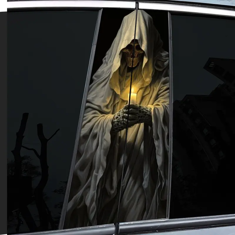 2-Piece Reaper Candle Car Decal, Automotive Decals, Durable Vinyl, Semi-Matte, Easy to Apply, Perfect for Glass and Metal Surfaces, and Decorative Laptops, Helmets, Motorcycles, Skull Stickers, Universal Car Sticker