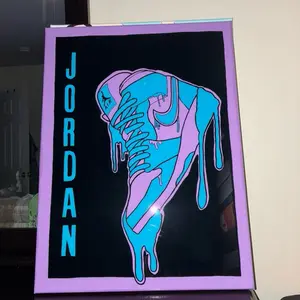Jordan 1 Retro 24x20 Art Poster - Vibrant Blue & Purple Sneaker Design for Wall Decor