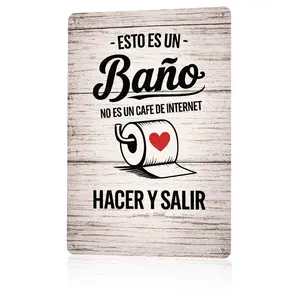 Esto Es Un Baño No Es Un Cafe De Internet Metal Sign 12x8 In Aluminum, Vintage Spanish Bathroom Tin Sign, Retro Toilet Paper Wall Art for Bathroom, Funny Spanish Plaque for Restroom, 12x8 Inch Aluminum Sign