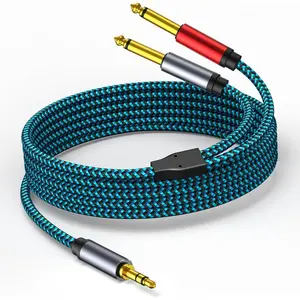 3.5 mm to 2 x 6.35 mm Cable 6.6 ft,1/8 to 1/4 Stereo Cable 3.5mm TRS to Dual 6.35mm TS Y Splitter Breakout Cord，for PC, Computer Sound Card, Mixer, Multimedia Speaker, Home Stereo System