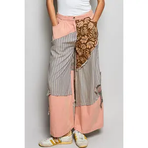 Boho Patchwork Wide Leg Pants with Star Detail – Artistic Statement Outfit