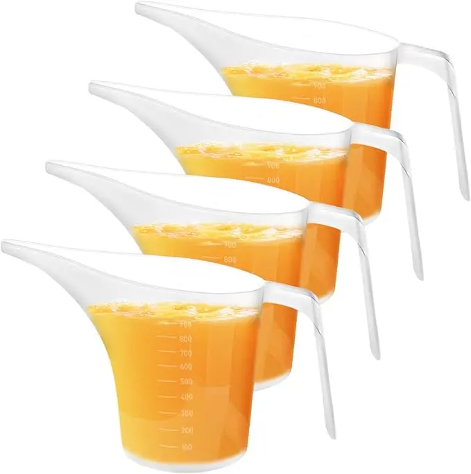 4 Pack Measuring Funnel Pitcher,PlasticMeasuring Cup with Long Spout,Large for Bakeware,Pancake,Batter,Muffin,Cakes,Soap Making,Watering Plants(1000Ml)