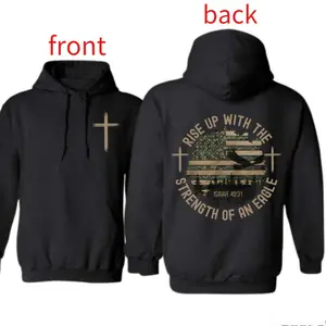 Rise Up With The Strength Of An Eagle Hoodie – Christian Faith Patriotic Hoodie with Cross & Isaiah 40:31 Bible Verse – Inspirational Eagle Graphic Sweatshirt for Men & Women