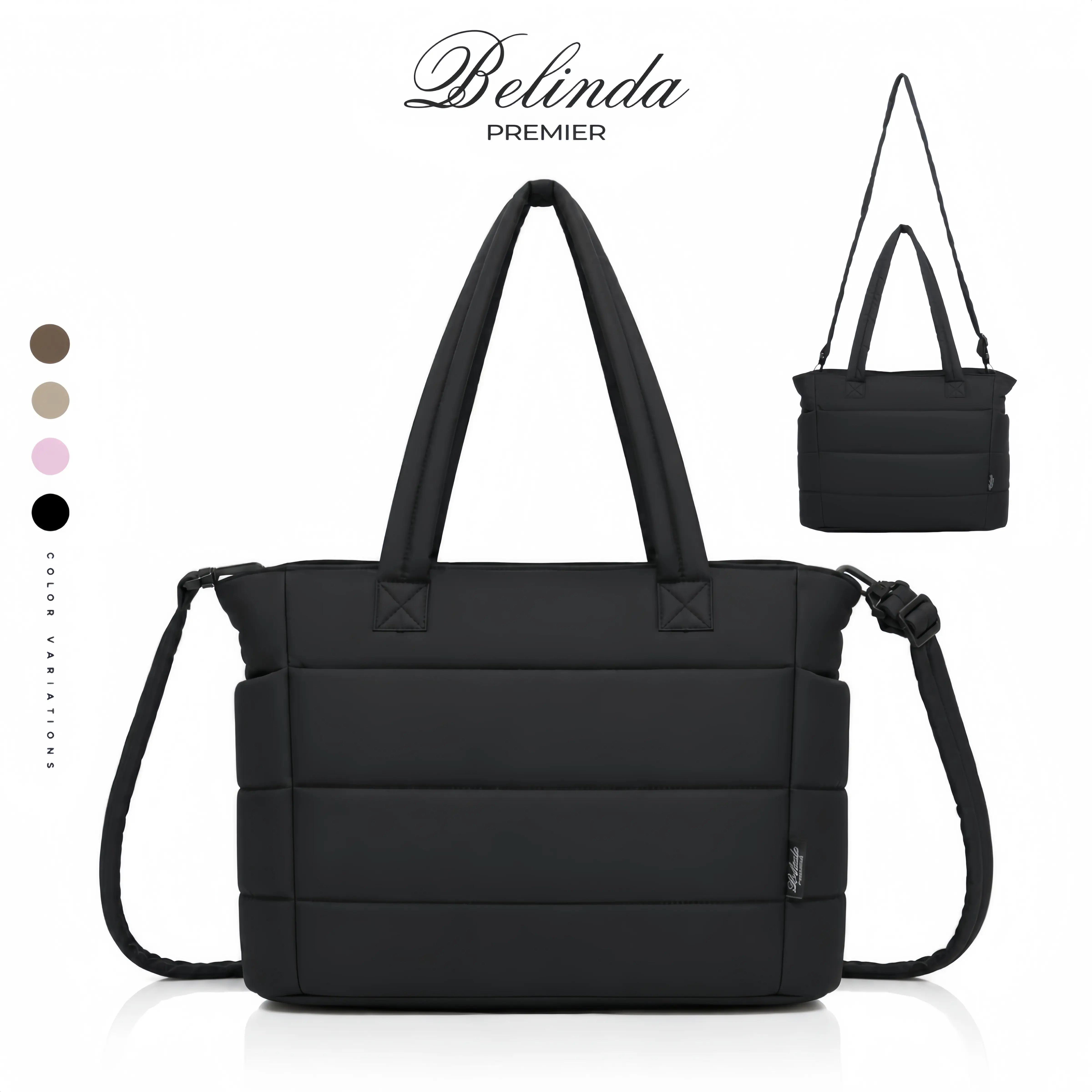 BELINDA Women's Lightweight Quilted Puffer Crossbody Bag - Luggage Strap, Adjustable Strap, Zipper Closure, Multi-Pocket, Built-in Laptop Sleeve, Athletic Casual Business Purse for Travel, Commuting
