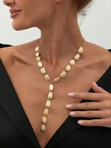 Women's Hammered Water Drop Y-Shape Necklace, Irregular Shape Fringe Pendant, Fashion Asymmetrical Charm, Elegant High-Quality Collar Chain