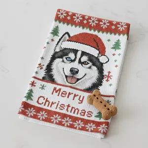 Holiday Xmas Theme Dog Kitchen Towel Adorable Pups Design for Holiday Décor & Everyday Use High-Quality Waffle Weave Dish Towel for Drying Dishes Hands or Paws