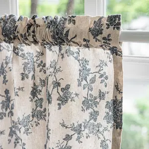 Blue Leaf Curtain Short Valance with Lace Trim, Top Rod Processing, Suitable for Bathroom Living Room RV Country Decor