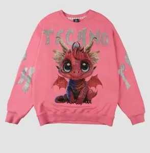 TCH-Rhinestone Pink Baby Dragon Sweatshirt Womenswear Hoodie Long Sleeve Tops Pullover Crewneck