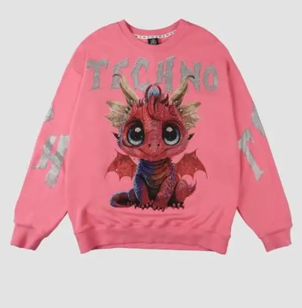 TCH-Rhinestone Pink Baby Dragon Sweatshirt Womenswear Hoodie Long Sleeve Tops Pullover Crewneck