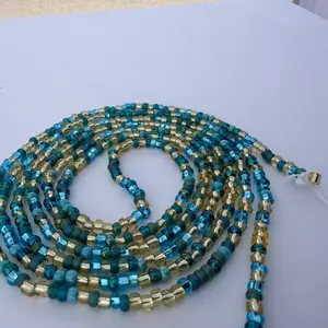 Mermaid Chain & Link Waistbeads - Blues, Greens, Gold Colors - 50-60in Fit for Up to Size 4XL, Customizable Up to 70in for All Body Types