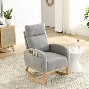 [Video] Welike 27.6"W Modern Accent High Backrest Living Room Lounge Arm Rocking Chair, Two Side Pocket