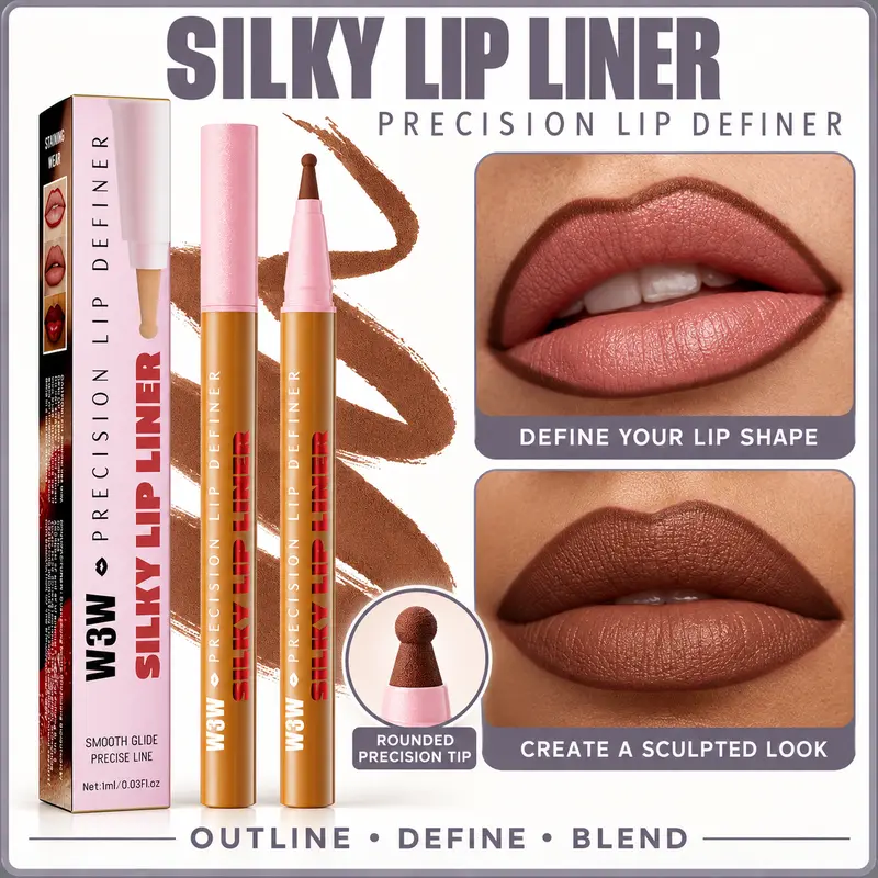 Lip Liner Pen with Rounded Precision Tip, Silky Lip Definer for Outlining and Shaping Lips, Smooth-Glide Application for Defined Lip Contours and Blended Lip Looks