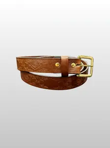 Freemason "Heavy" Light Brown Leather Belt -Amish Handcrafted Full Grain Leather with Iconic Symbolism & Stainless-Steel or Solid Brass Gold Buckle