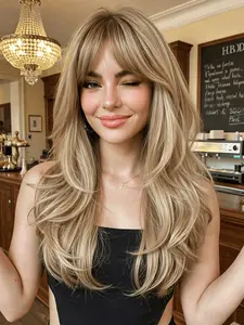 Women's Long Wavy Layered Wig, synthetic wigs, Heat-Resistant Synthetic Fiber, Natural Style for Daily Wear, Perfect for Everyday Use