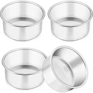 4 Inch Cake Pan, 4 count Mini Cake Pan Round Tier Baking Tins Set Stainless Steel, For Baking Steaming Serving,  & Sturdy, Mirror Finish & Dishwasher Safe