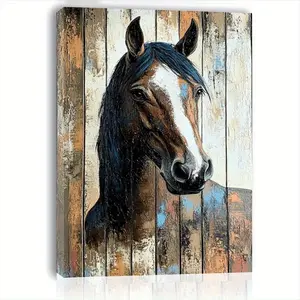 1 Piece Country Style Horse Head Wall Decoration - Wooden Frame Canvas Painting, 11.8x 15.7inch , Ready to Hang, Suitable for Living Room, Bedroom, Kitchen Decoration - Perfect Gift for Western Style Home Decor, Modern Home Decor