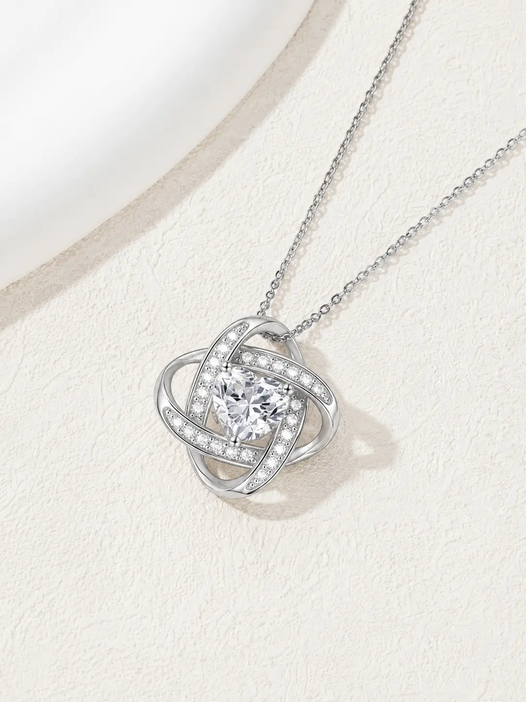 Women's Infinity Love Knot Heart Necklace Sparkling Crystal Silver Plated Pendant