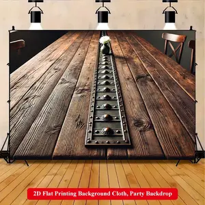 2D Flat Printing Backdrop Banner 1pc, Wooden Table With Artistic Vase Vibrant Polyester Background Cloth for Family Party, Wedding, Birthday, Christmas, Thanksgiving, Fall, Entryway, Room Decorations, Easy to Set Up, Reusable