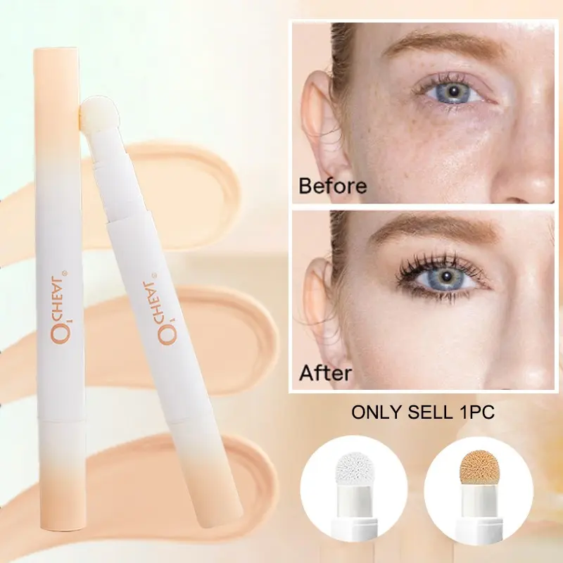 Two-in-one waterproof Hydrating concealer with sponge head, long-lasting waterproof and sweat-proof concealer, Foundation, covering dark circles and acne marks, long-lasting moisturizing without makeup, a must for makeup novices, Flawless