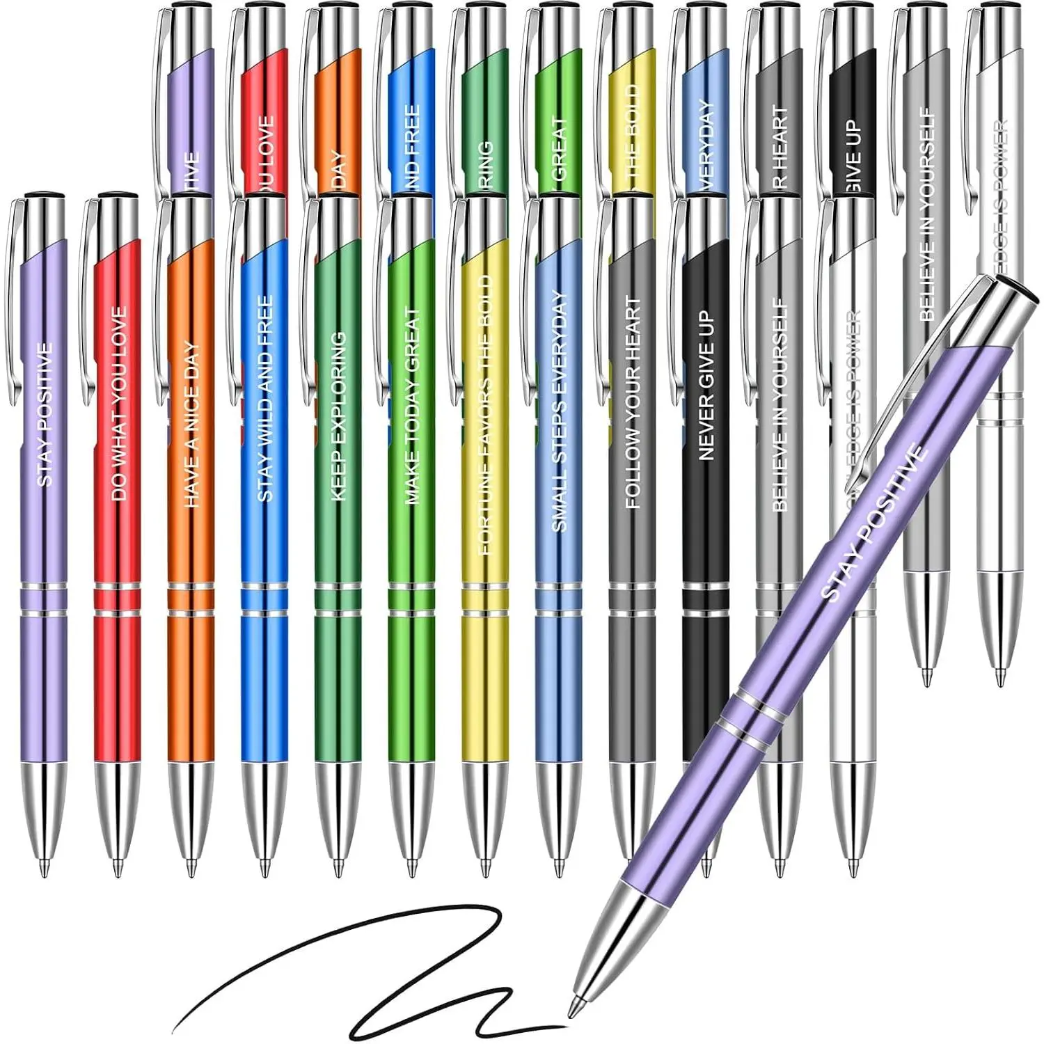 24 count Inspirational Pens Bulk Coated Metal Personalized Motivational Ballpoint Pens with Quote for Women Desk Encouraging Supplies, 12 Style
