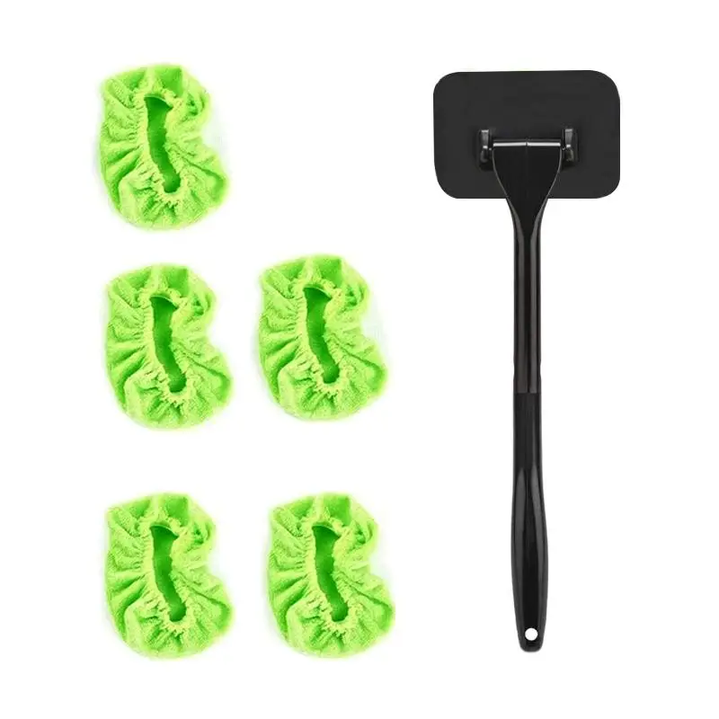 Car Windshield Cleaning Brush Set, Including 1 Car Windshield Brush & 5 Replacement Cloth, Long Handle Window Cleaning Brush, Car Wash Accessories