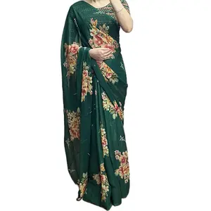 Lightweight chiffon Saree with fals and piko done.