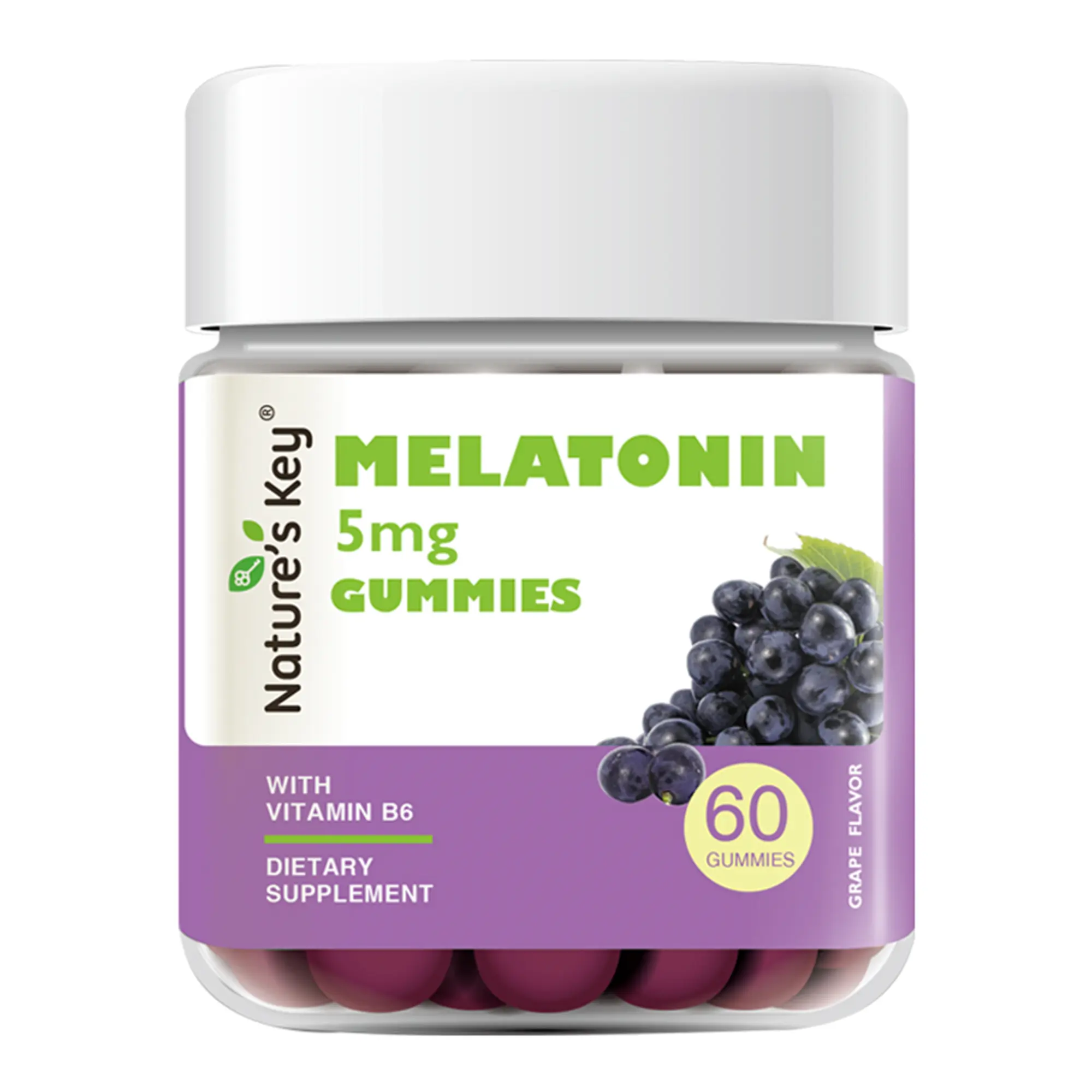 [Summer Sale] Nature's Key Melatonin Gummies for Kids & Adults, 5mgDose Gummy with Vitamin B6, Non-GMO,Gluten-Free-Natural Grape Flavor 60 Count