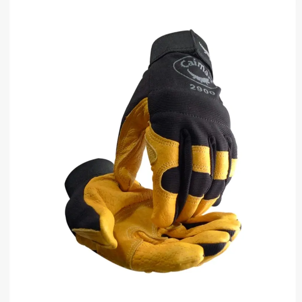 Caiman Men's 2900 Grain Leather Work Gloves - Palm and Knuckle Protection, Safety Gloves for Home Improvement Work Safety Equipment, Leather Work Glove