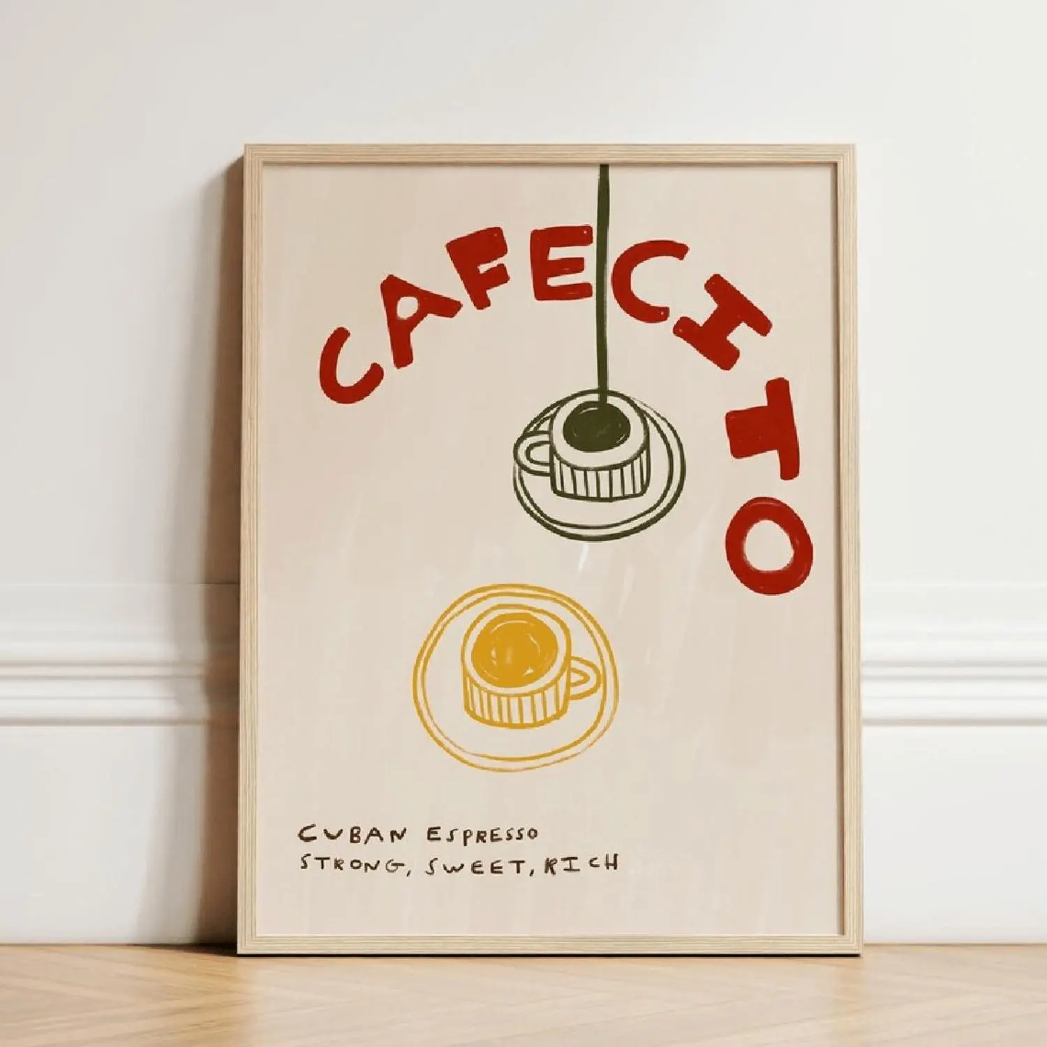 1Pc Cafecito Cuban Espresso Wrapped frame Canvas Printed Posters, 2D Flat, Canvas Wall Art, Suitable For Wall Decoration In Living Rooms, Bedrooms, Bathrooms, Corridors And Kitchens
