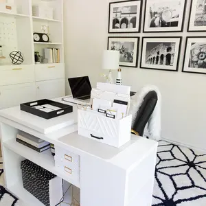 Desktop Mail Organizer Three-Tiered featuring Gold Label Holders and a Drawer - Stay Organized with a Convenient Letter Size File Folder Holder - 12.5" x 5.5" x 7.6"