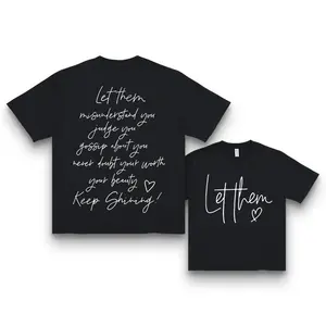 Women's 100% Graphic T-Shirt - Casual Short Sleeve Round Neck Top with Inspirational Quotes "Let Them" & "Keep Shining" - Perfect for Spring & Summer