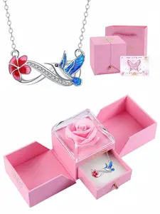 Hummingbird & Floral Infinity Necklace Original forest-inspired premium love bird infinity symbol necklace, unique enamel hummingbird & zircon pendant. With preserved rose jewelry gift box, perfect gift for birthdays, Mother’s Day & Valentine’s Day.