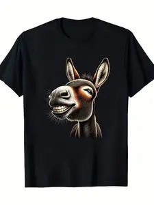 Funny Donkey Graphic T-Shirt - Chinese "donkey" Print, Casual Round Neck Tee with Humorous, Machine Washable Shirt for Casual Attire & Chinese Language Learners