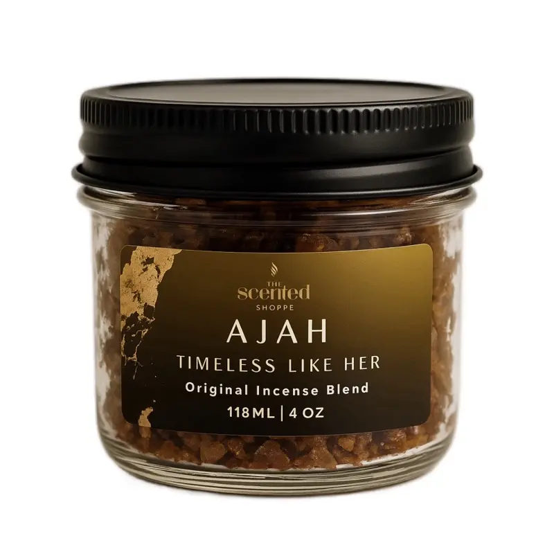 Ajah Timeless Like Her Handcrafted West African Bakhoor Powder Incense Diffuser - Glass Jar, Charcoal-Ready, Warm Sweet Woody Sensual Floral Fragrance, Natural Woods Blend, Stress Relief, 4oz-8oz, Pinch on Charcoal for Home Scenting