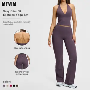 MFVIM Women’s Sleeveless Colorblock Fleece Fabric Yoga Set with Shoulder Straps, Premium-Look Sportswear for Running & Exercise, Sporty Style