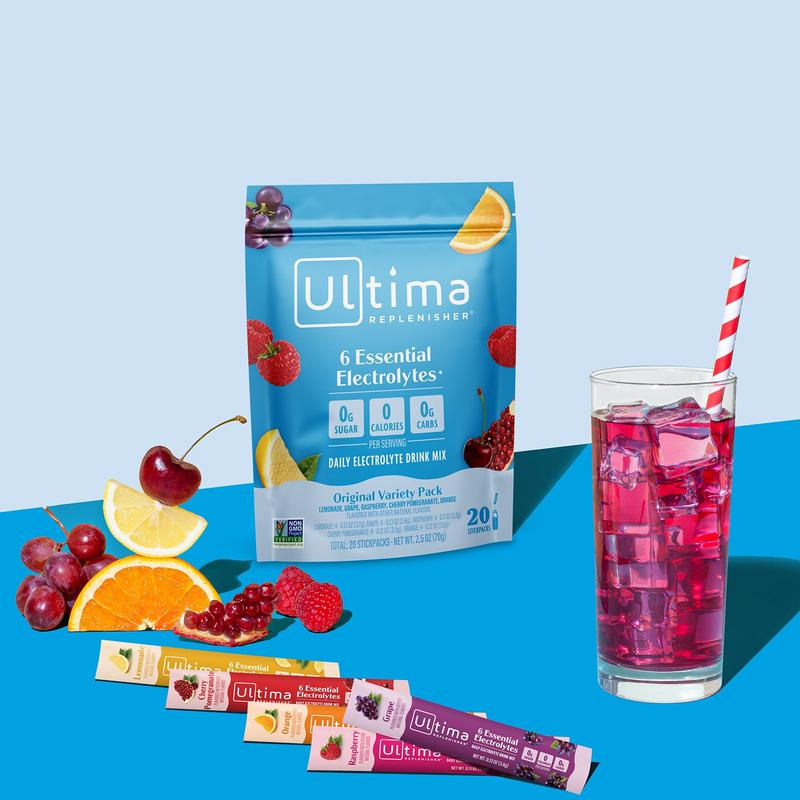 Ultima Replenisher Original Variety Daily Electrolyte Drink Mix – 20 Sugar-Free Hydration Packets with 6 Key Electrolytes, Vitamin C & Zinc – Vegan, Keto & Non-GMO
