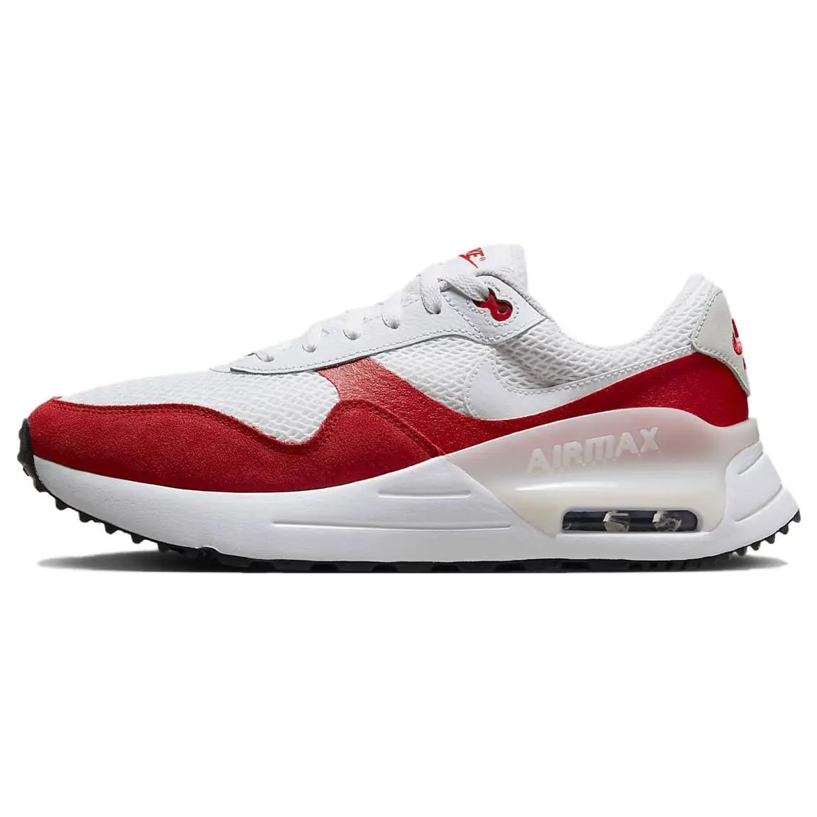 Men's Nike Air Max SYSTM Fabric-Leather Low-Top Casual Footwear - Skepta x Tailwind Athletic Trainer, White-Red Sports Shoe