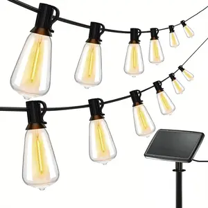 DAYBETTER LED Solar Outdoor String Lights 50ft-150ft Shatterproof ST38 Edison Bulbs Waterproof 2700K for Porches Patios Gardens Balconies Eco-Friendly Energy-Saving All-Weather Led Lighted