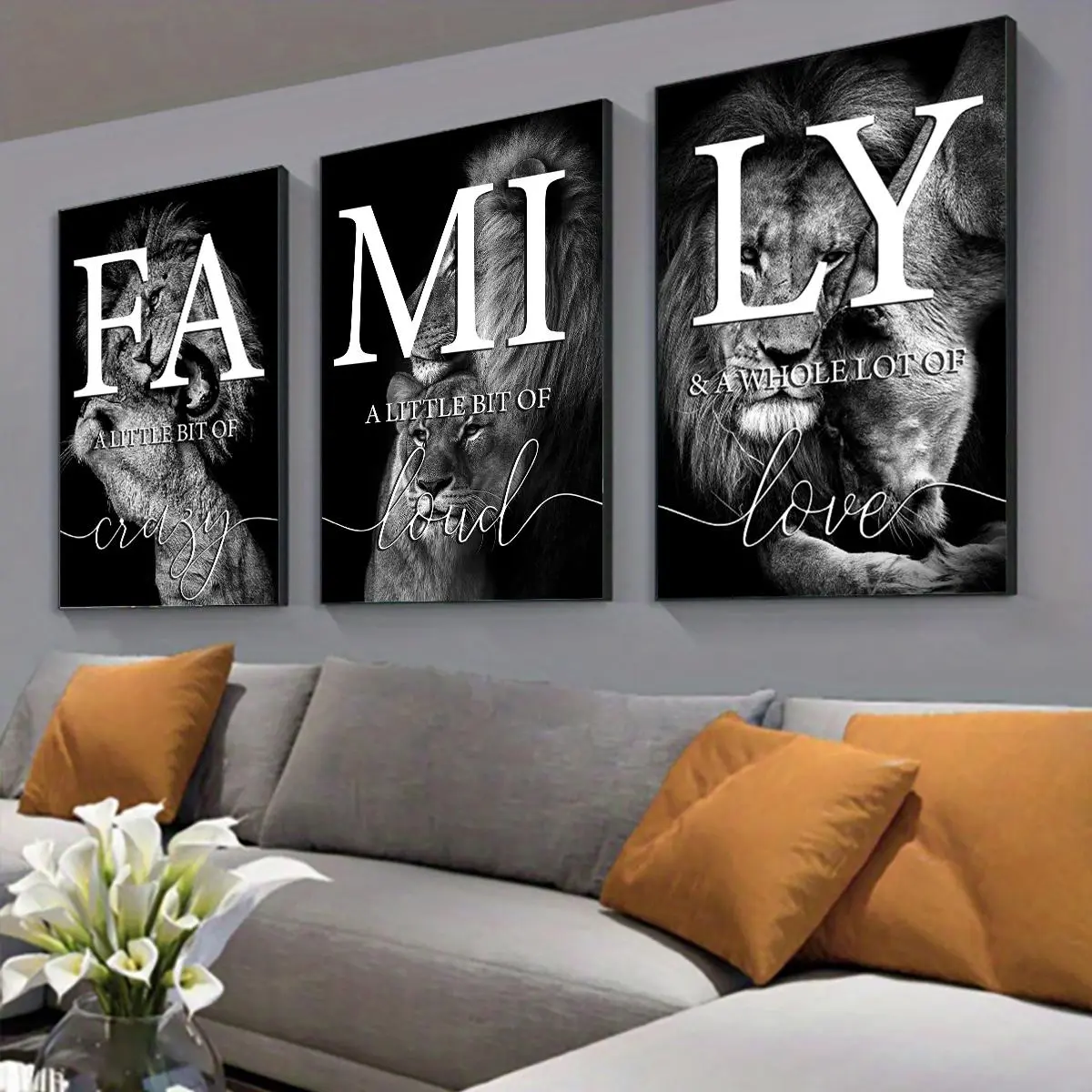 Lion Family Pattern Canvas Poster without Frame, 3 Counts/set Modern Design Wall Art Painting, Wall Decor for Home Living Room Bedroom Office funny wall art, Water Proof, Decoration